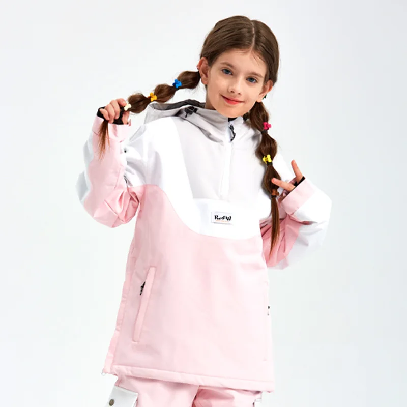 2025 New Winter Solid Girl Windproof Waterproof Skiing Jacket Hooded Pullover Children Ski Coat Polyester Outdoor Sport Kid Coat