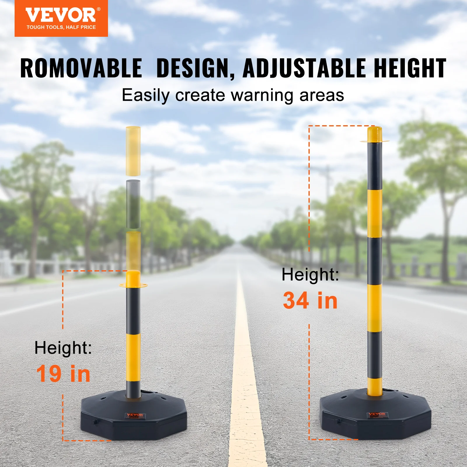 VEVOR 2 Pack Traffic Safety Delineator Barrier with Fillable Base 8FT Chain for Traffic Control Warning Parking Lot Construction