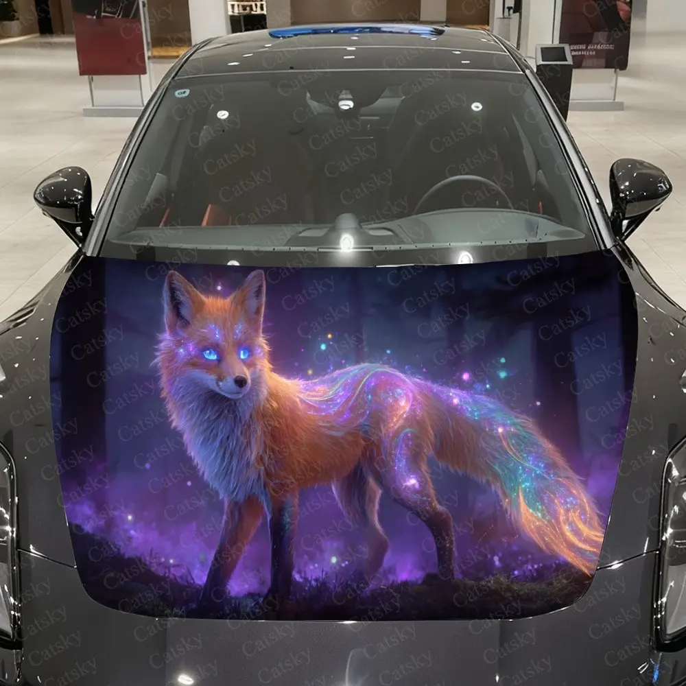 Streaming-Light Unusual-Tailed Fox Car Vinyl Wrap, PVC Waterproof Car Hood Sticker, Self-Adhesive Scratch-Resistant Stickers