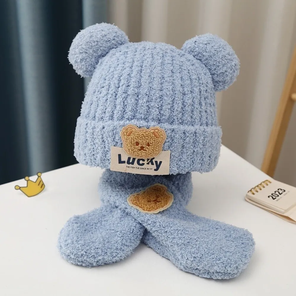 새로운 럭키 베어 스카프 모자 세트 따뜻한 방한 풀오버 캡 방풍 비니 모자 가을과 겨울용