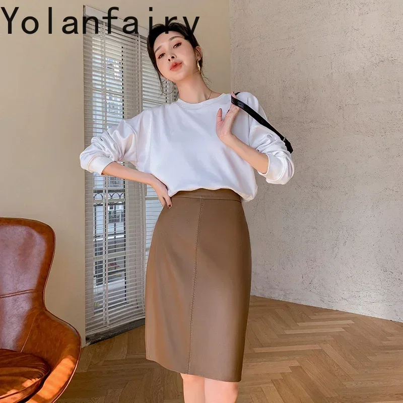 

Female High Waist Skirts 2024 Real Sheepskin Leather Skirt Women's Summer Skirt Slim Skirts for Women Ropa De Mujer Zjt2176