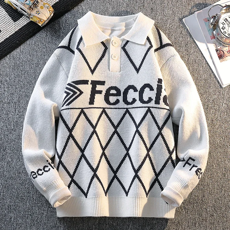 

Collar Letter Contrasting Warm Knit Sweater 2025 Fashion Color Blocking Warm Pullover Home Clothing