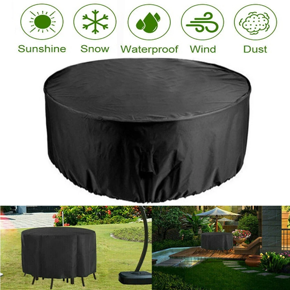 Outdoor Round Table Cover Garden Furniture Cover Waterproof Sunscreen Rainproof Protective Cover Dustproof 210D Oxford Cloth