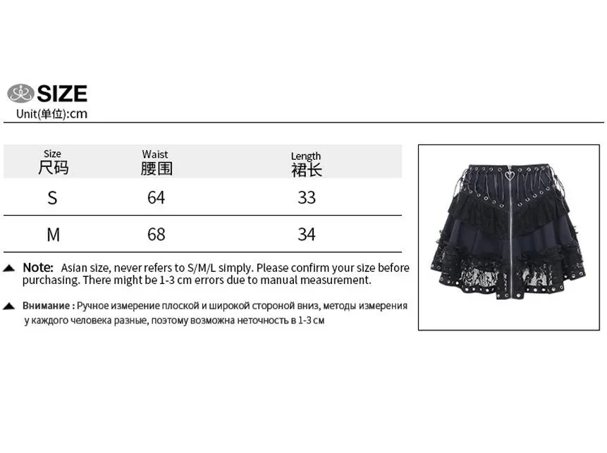 Women's Gothic Steampunk Punk Grunge Front Zipper Layered Skirt Lace Up Ruffle High Waist Mini Skirts Streetwear