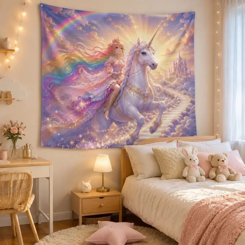 VIKAMA Rainbow Unicorn Anime Tapestry Macaron Galaxy Wall Hanging Fabric Soft Cute Bedroom Dormitory Home Decoration