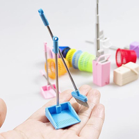 1.1/12 Scale Miniature Dollhouse Dustbin/Broom and Dustpan/ Sponge Mop with Bucket Model for OB11 BJD Doll Accessories