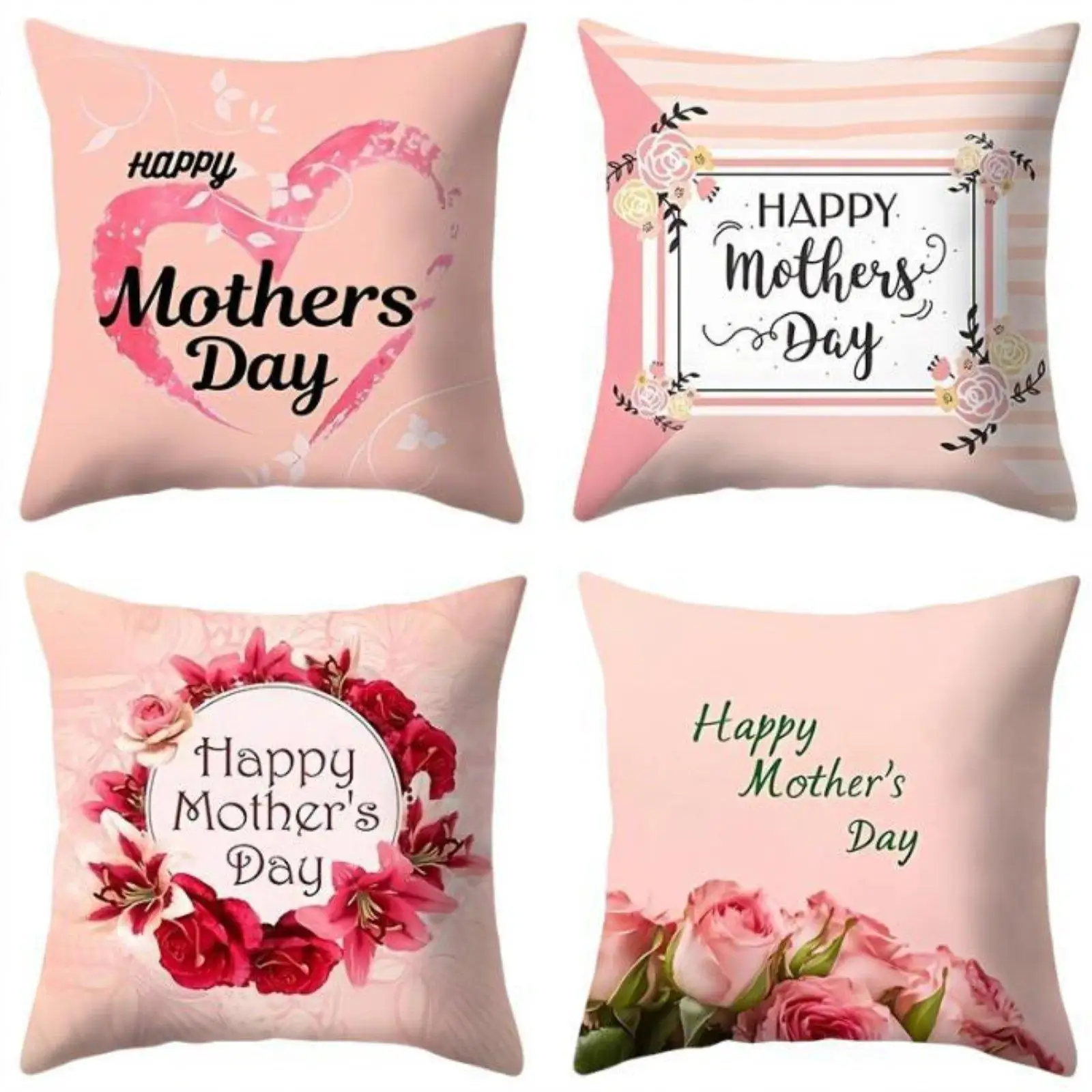 Linen Blend Pillow Sham for Mom Honoring Floral Art Print Zip Closure Cushion Cover 45x45 Cm for Couch Bedroom Cozy Home Decor