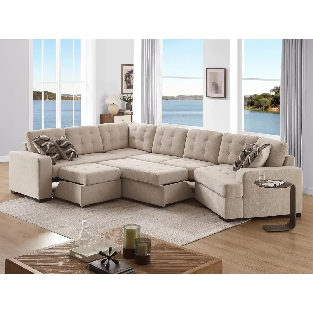 

Wohnzimmer Sofas,Oversized Sectional Sleeper Sofa 7-Seater U-Shaped Sectional Couches with Cuddler - Chenille Sofa