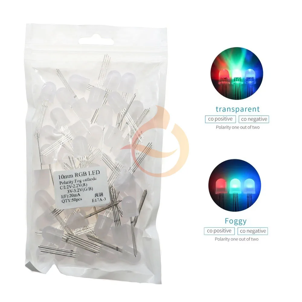 50pcs 4Pin 10mm F10 RGB LED Emitting Diode Indicator Arduino Red Green Blue Multicolor Common Anode Cathode DIY PCB Circuit Bulb