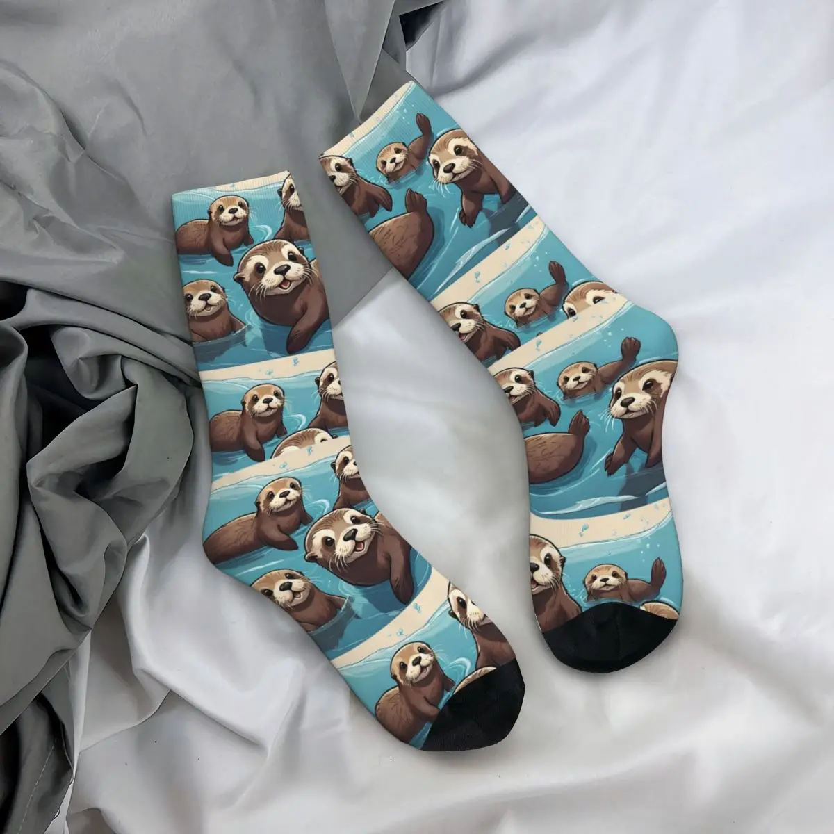 Men Socks Playful Otters In The Ocean Stockings Autumn Leisure Warm Soft Socks Design Outdoor Non Slip Socks