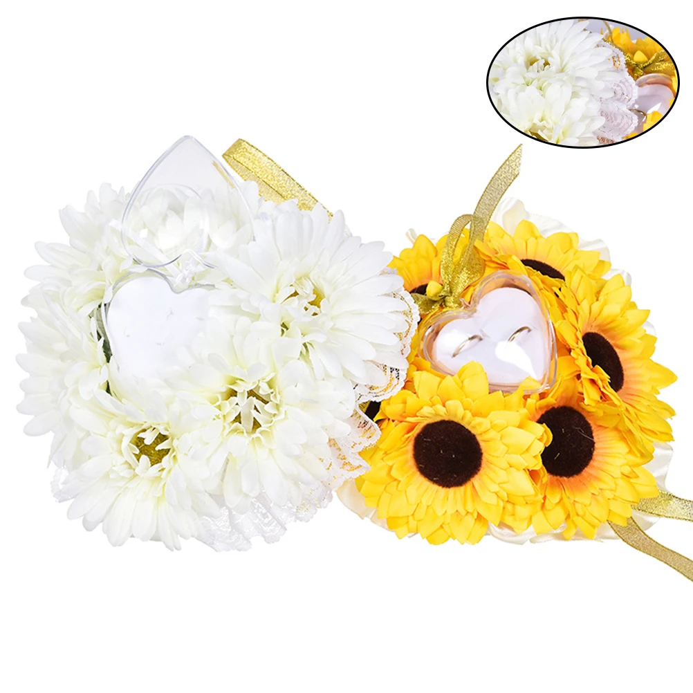

Sunflower Ring Pillow Yellow Artificial Realistic Faux for Wedding Cushion Bride