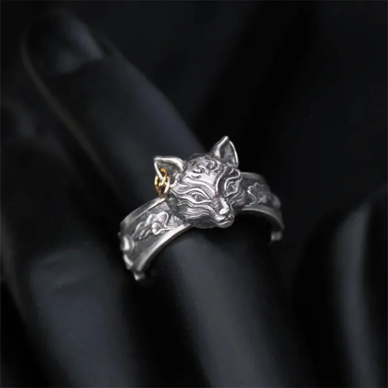 Chinese Style Retro Silver Color Cloud Totem Gold Color Hanging Ring Fox Ring Men's Domineering Mystical Jewelry Ring