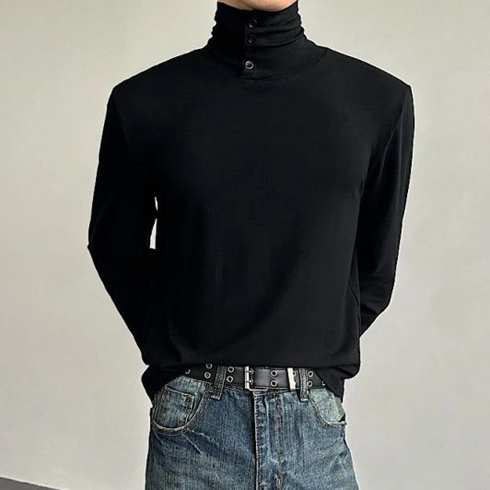 

Winter New Men's High-Neck Button-Up Long-Sleeve T-Shirt American Retro Fashion Trendy High Street Loose Casual Niche Men's Top