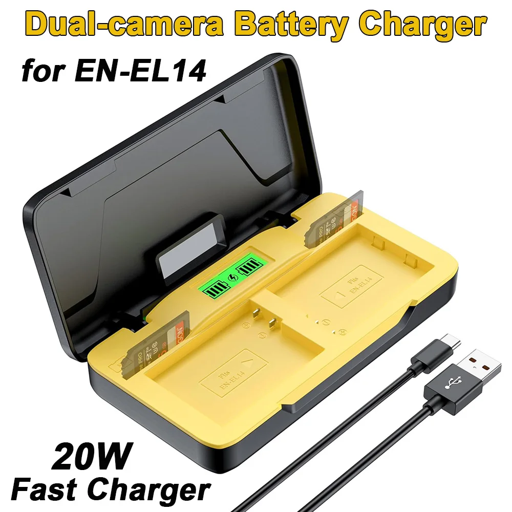 20W dual-slot camera battery charger EN-EL14 for Nikon D5300 D5500 D5600 DF Coolpix p7700 p7800