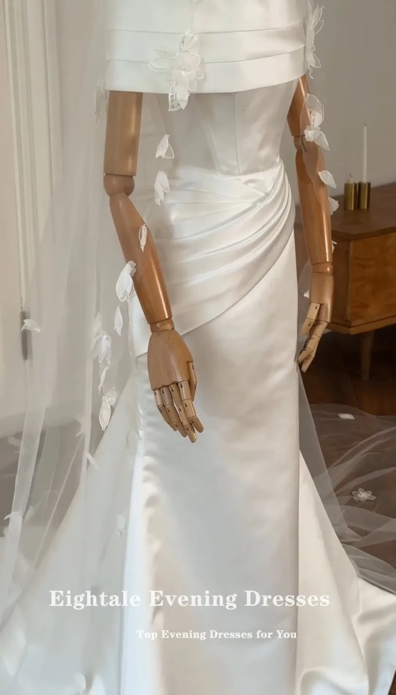 Vestido de novia árabe de Eightale, mangas plisadas, personalizado, blanco marfil, vestido de novia musulmán, vestido de fiesta de novia sirena