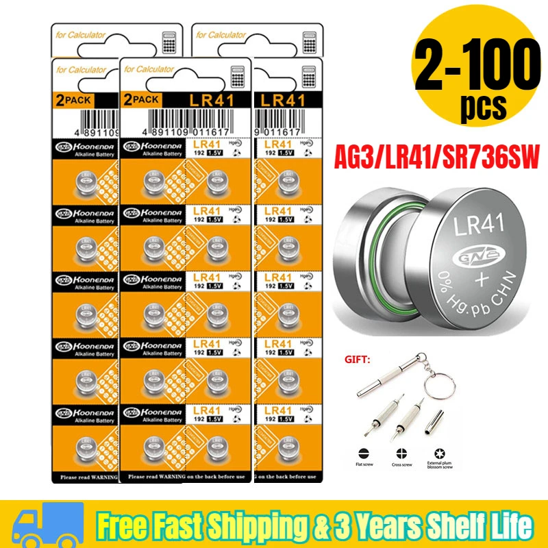 2-100Pcs High Capacity LR41 Alkaline Batteries AG3 L736 392 384 192 Premium 1.55V Button Coin Cell Batteries for Medical Devices