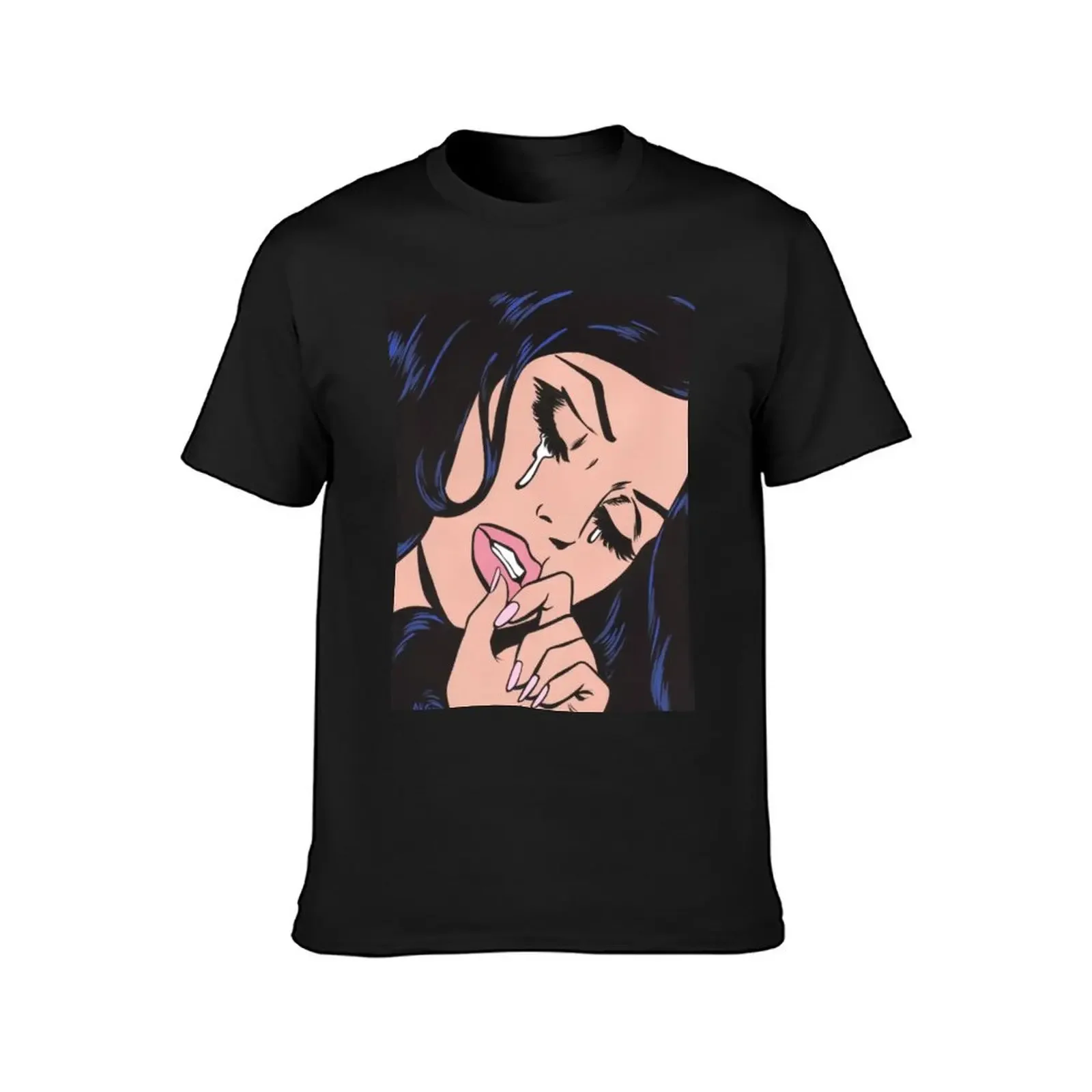 Black Hair Crying Comic Girl T-Shirt customs design your own hippie clothes heavyweight t shirts for men