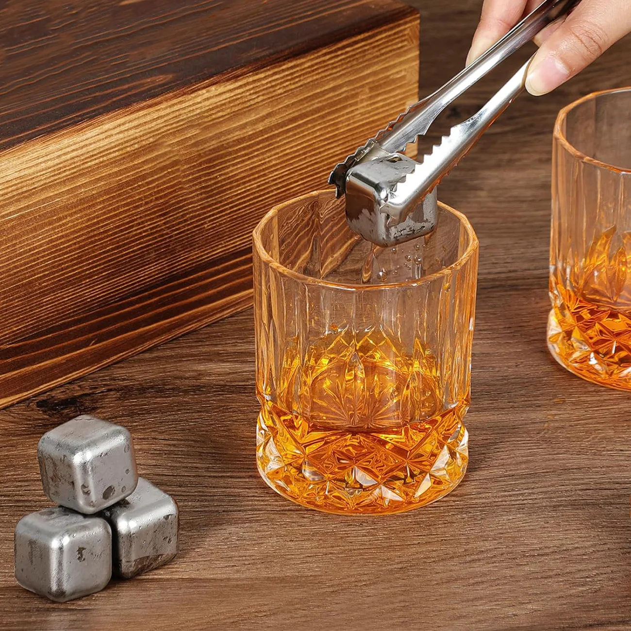 

Whiskey Stones Set with Wood Box - 304 Stainless Steel Flask & Glass Gift Set Amazon Stock