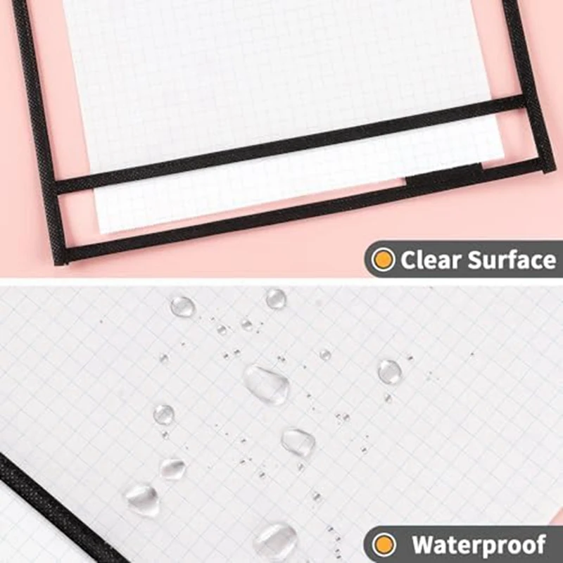 Plástico transparente Titulares Bilhete Trabalho, Seco Apagar Bolsos, Loja Ticket Titulares, Preto, Reutilizável, Mangas para Papel, 10x14in