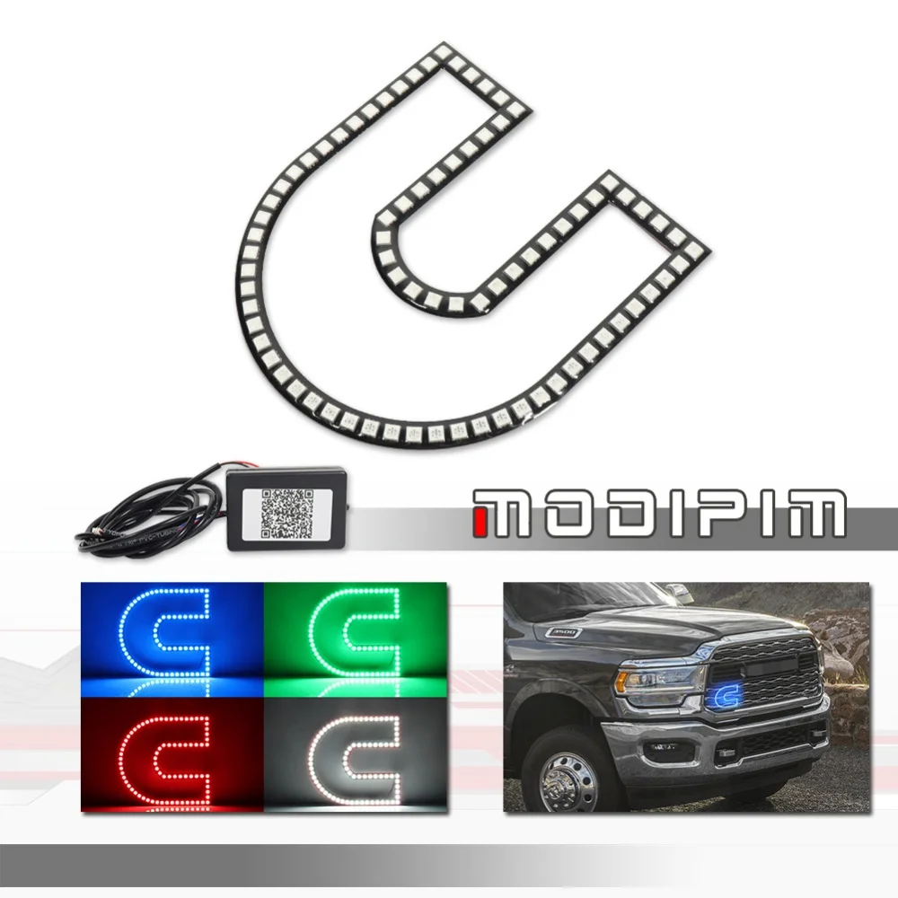 

Universal Bluetooth Control Multi-color RGB LED C Ring Illuminated Front Grill Mesh Marker Light For Dodge Ram For Ford Pickup