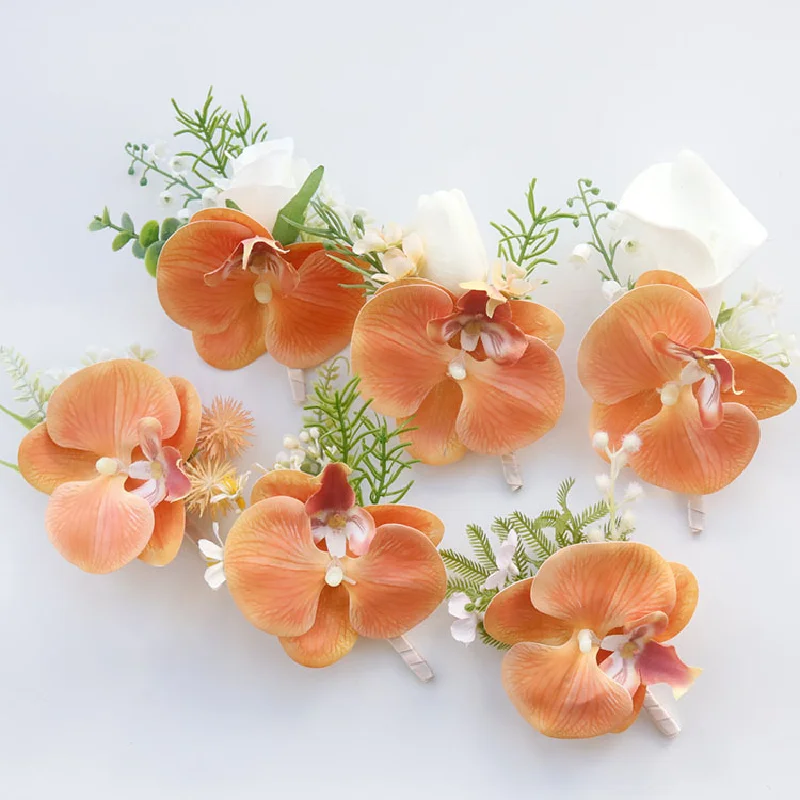 2403Wedding supplies banquet guest artificial flower bridegroom bride corsage hand honey peach pink