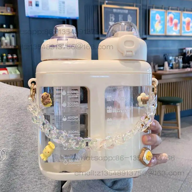 Divided warehouse double drinking cup high value school special large capacity cup with straw summer water bottle pot