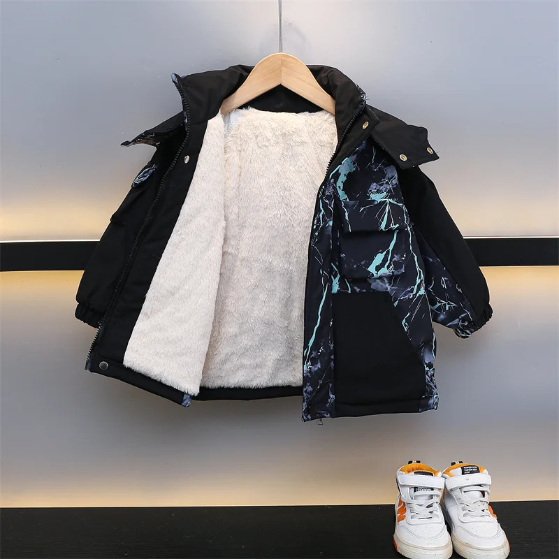 

Утепленная флисовая куртка для мальчиков на осень-зиму, модная детская парка, теплая хлопковая одежда для мальчиков, молодежная стильная модель