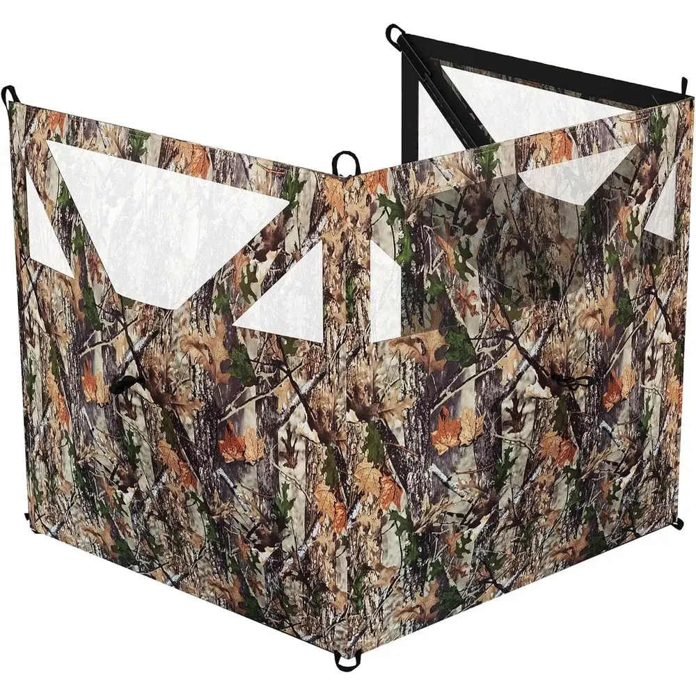 

3-Panel Camouflage Hunting Blind with One-Way Mesh, Wind Screen, Storage Pockets, and Stakes, 176 x 58.3