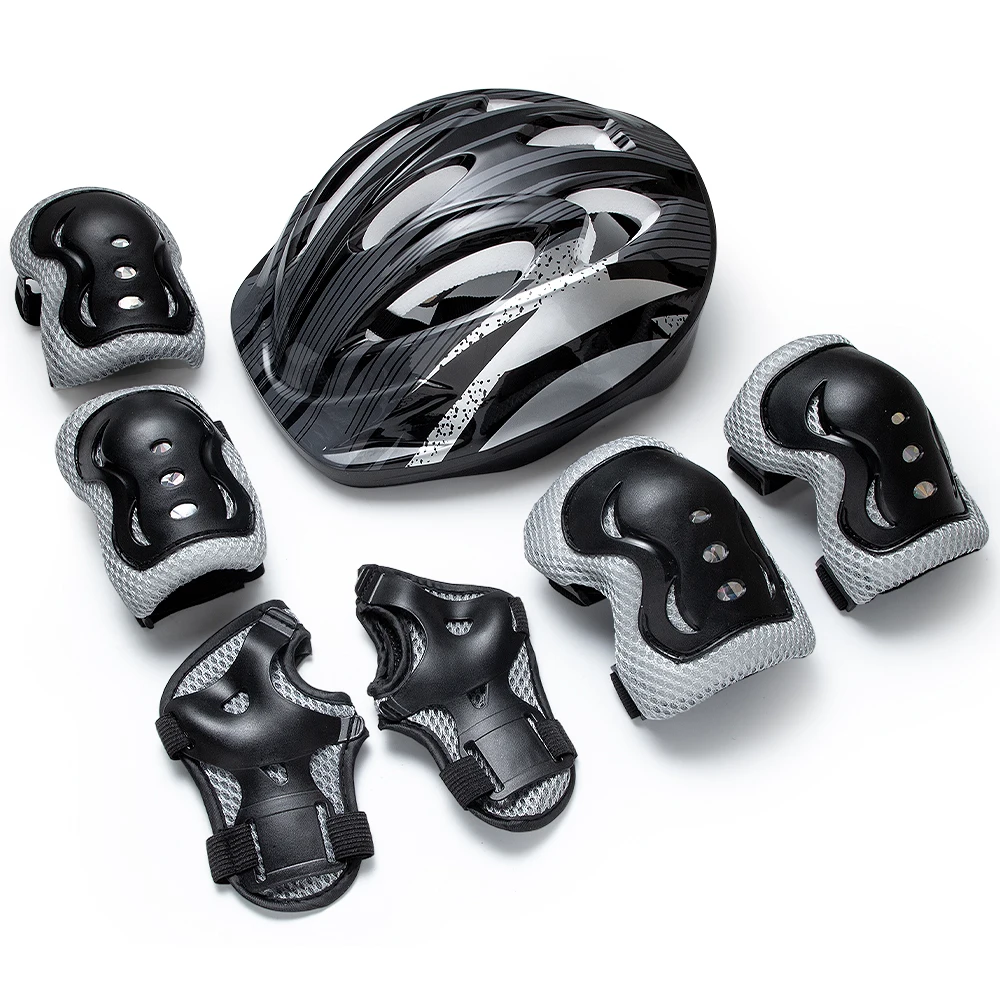 7PCS Kinder Helm Knie Ellenbogen Pads Handgelenk Schutz Sport Schutz Getriebe Einstellbare Roller Skateboard Roller für Junge Mädchen 4-12 jahre – Detail 2