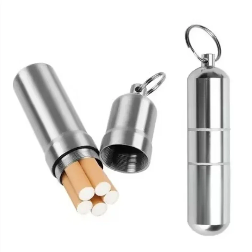 Silver Aluminum Alloy Cigarette Box Waterproof Cigarete Case Pill Toothpick Capsule Cigarette Accessory Mens Gift Gadgets