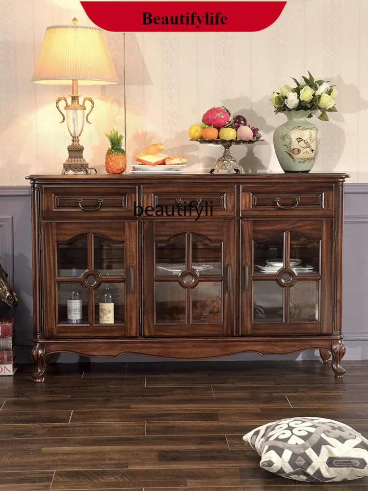 

DD132 All solid wood American side cabinet, black walnut side cabinet, retro restaurant home storage glass wine cabinet, simple