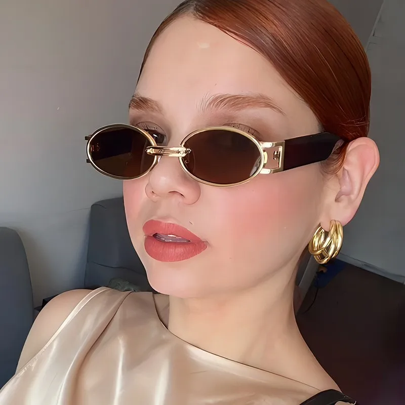 

Ретро металлические овальные солнцезащитные очки Street Sle хип-хоп Sunwear ex Ele Personali квадратные длинные лица круглые линзы из смолы