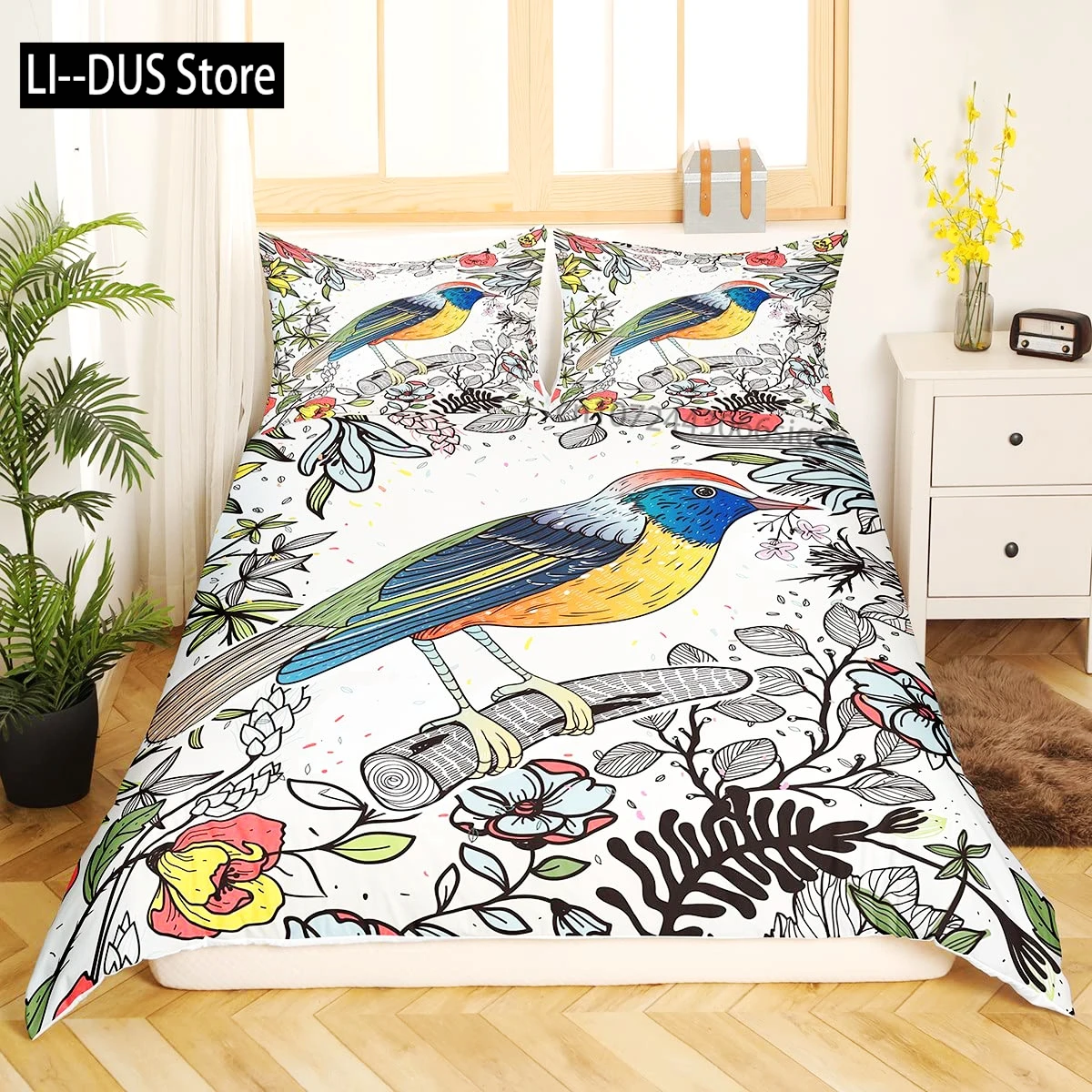 

Watercolor Hummingbird Duvet Cover Set, Decorative 3 Piece Bedding Set With 2 Pillow Shams, Full King Queen Size, Bedroom Decor