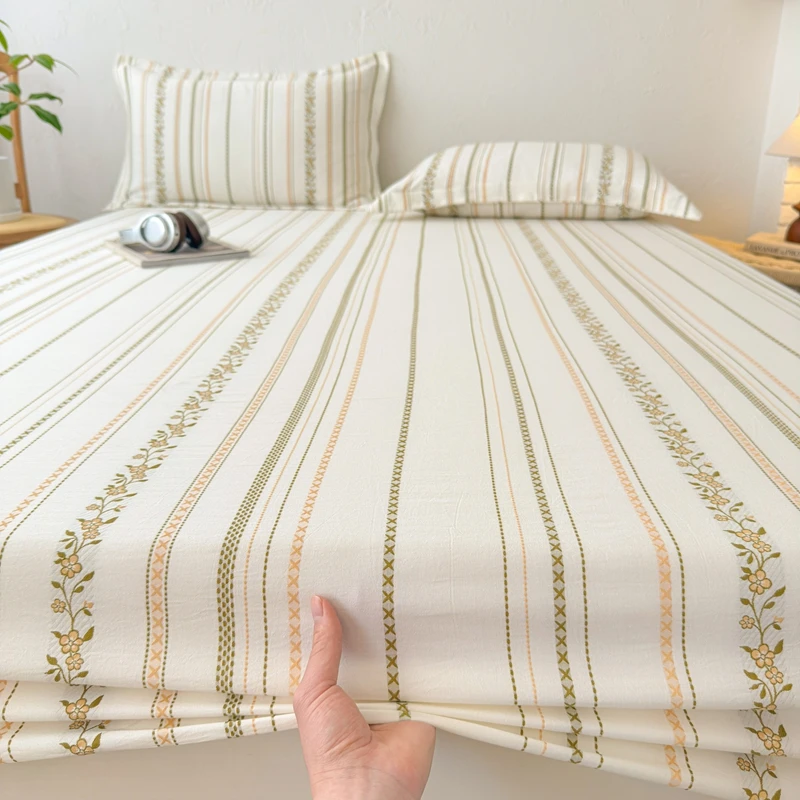 1pc 100%Cotton Fitted Sheet with Elastic Single/Queen/King Striped Bed Sheets funda nórdica cama 90 Bohemia Style Bed Linen 이불커버