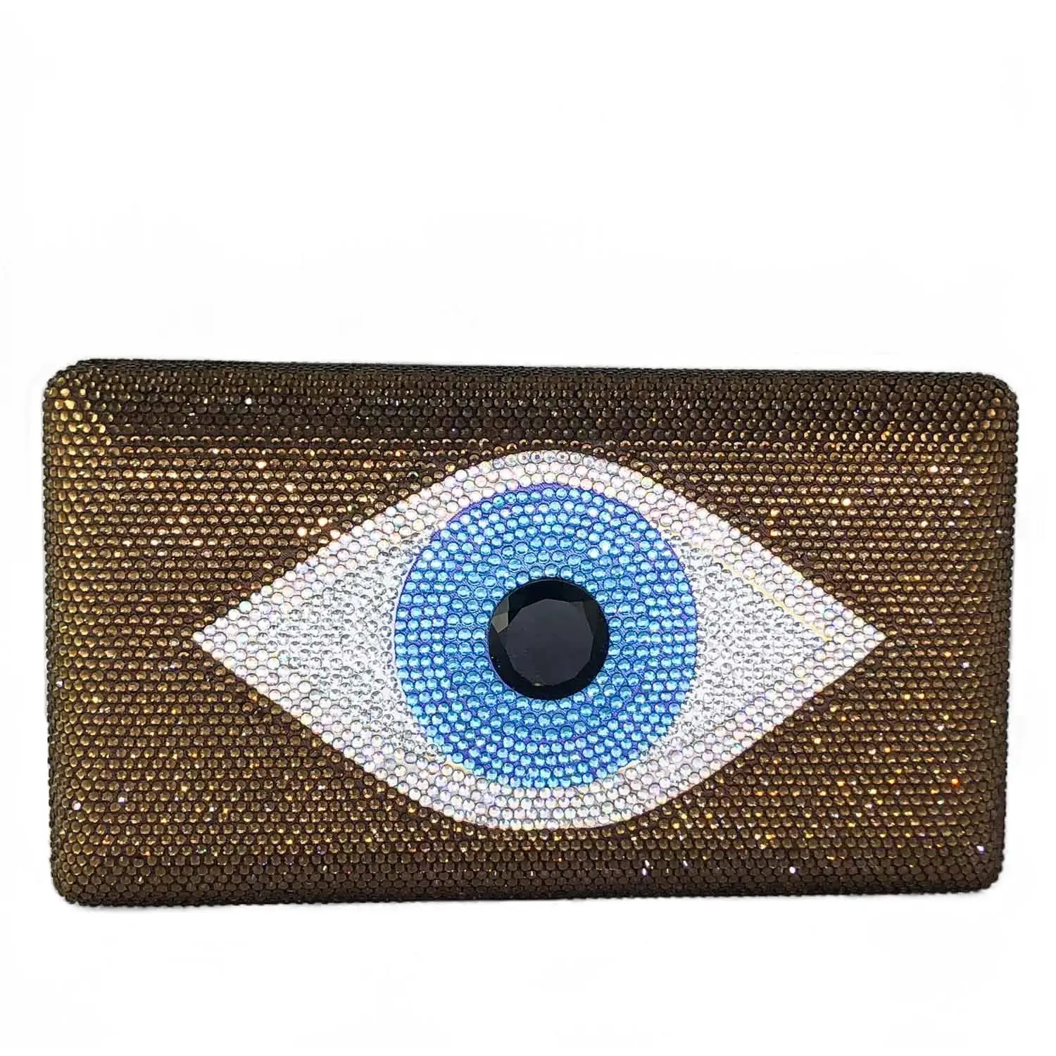 

Boutique De FGG Evil Eye Women Rhinestone Evening Handbag Brown Crystal Clutch Bag Prom Party Box Metal Clutch Purse, Mini