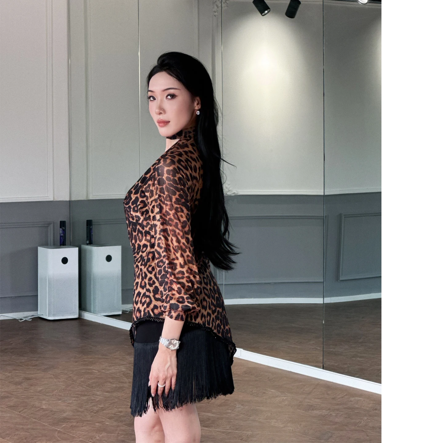 Latein-Tanz-Übungsoutfit für Damen, sexy, langärmeliges Oberteil mit V-Ausschnitt, für Erwachsene, Tango, Chacha, Samba, professionelle Übungsoberteile