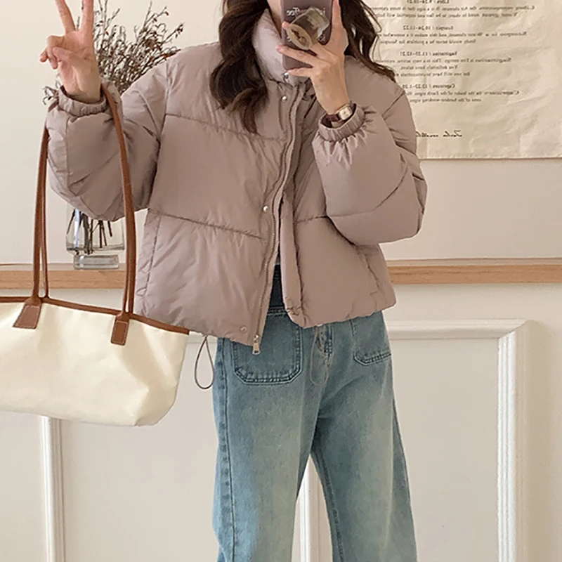 ITOOLIN Women Casual Thicken Jacket Mock Neck Zipper Up Loose Warm Cotton-padded Jacket Fall Winter Lady Long Sleeves Down Coat