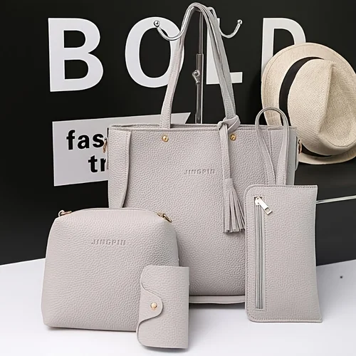 4 Uds. Bolso grande de hombro para mujer, bolso de mano, bolsos cruzados para mujer, bolsa de almacenamiento, sintético, cierre de cremallera, bolso bandolera pequeño