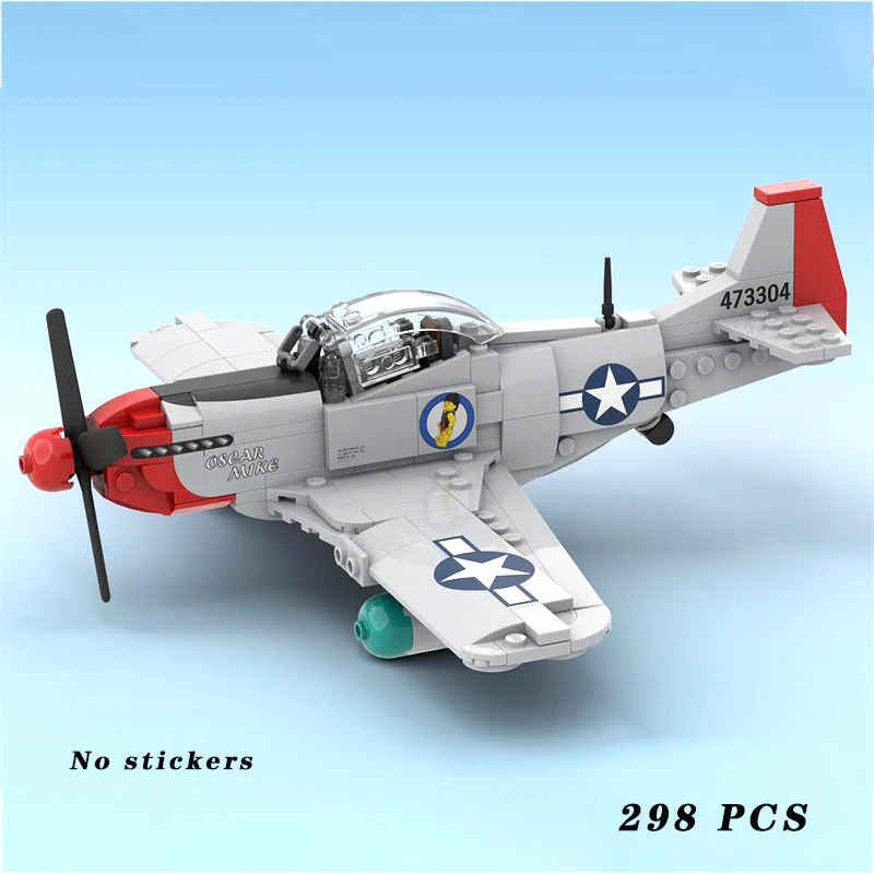 Militaire Uitrusting P-51D Mustang Rode Staart Vliegtuig Moc Bouwsteen Assembleren Model Display Speelgoed Kind Kerstcadeaus