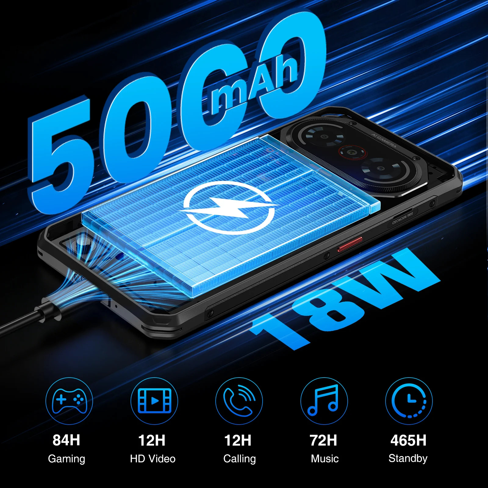 Fossibot F114 هاتف متين رفيع للغاية 16(4+12)GB + 128GB Unisoc T615 4G 50MP + 8MP + 2MP كاميرا 5000mAh 18W Android 15 هاتف ذكي #3