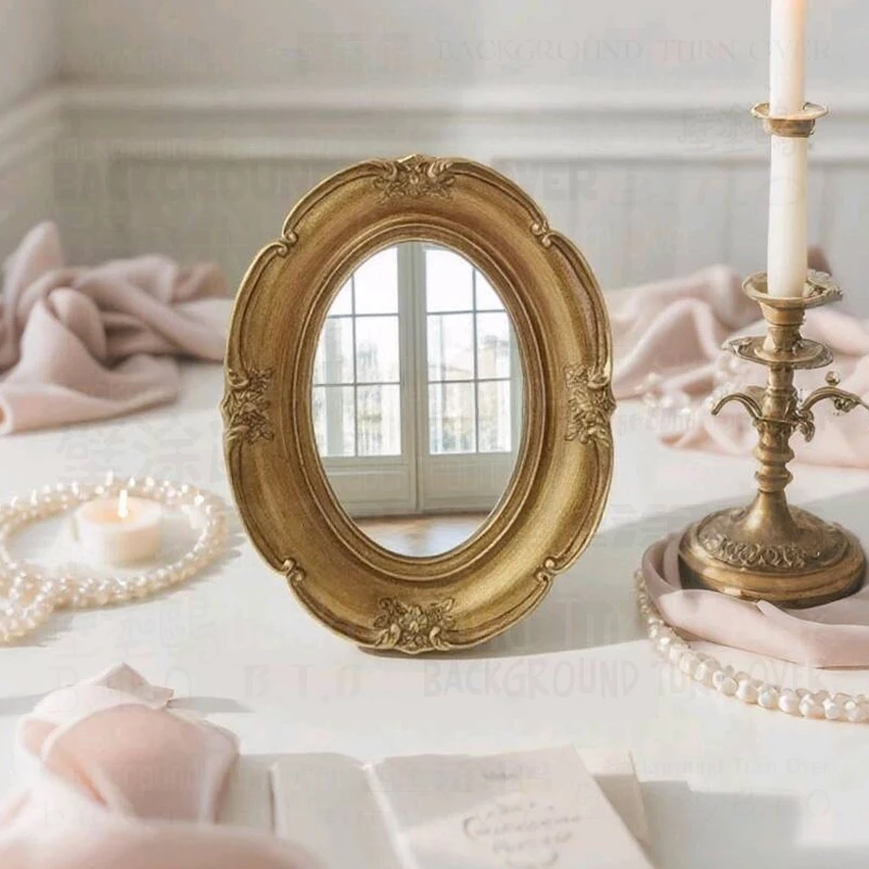 Antique Gilded Rococo Oval Mirror Elaborate Filigree Scrolled Design Distressed Patina Finish Grand Victorian Entryway M007