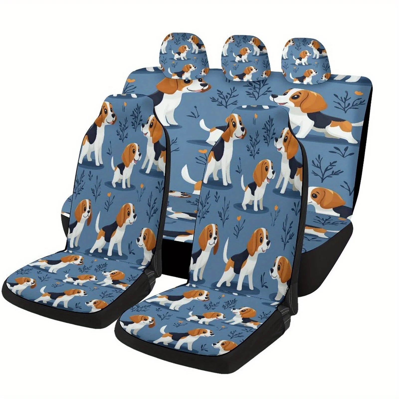 Set Of Car Seat Covers Featuring A Beagle Pattern, Suitable For A Variety Of Vehicles. Stylish And Unique, This Complete Set Inc