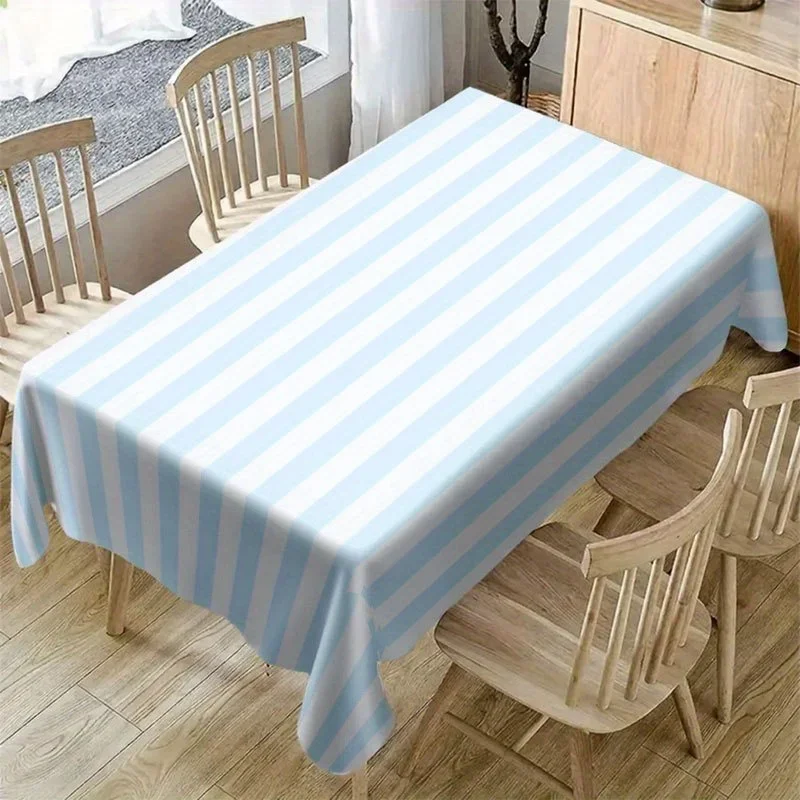 【jit】 1pc Soft, Fashionable and Beautiful Blue-White Striped Tablecloth, Machine Washable and Easy to Clean, Yzb