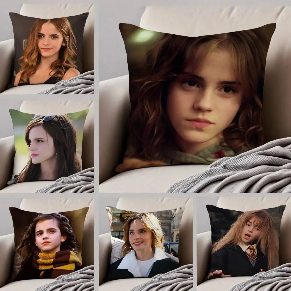 الممثل الساخن E-Emma Watson كيس وسادة الراحة أريكة سرير حريري أنيق غير مرئية سستة مخصص غطاء الوسادة الزخرفية #1