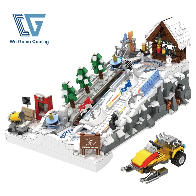 

Модульные здания MOC 66050, лыжный курорт, сани, автомобиль, снег, снег, модель снегопола, 2200 шт., строительные блоки, кирпичные головоломки, игрушки для детей, подарок