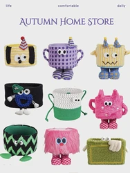 Desktop Monster Storage Basket Lamb Fleece Cotton Rope Living Room Miscellaneous Toys Snack Sorting Basket Cartoon Pendant Gift