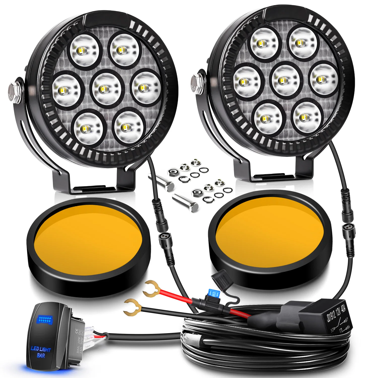 

Комплект из 2-х квадратных светодиодных рабочих фар 12-24В, 7 LED, для внедорожников, вспомогательные модифицированные фары, точечные и рассеянные прожекторы для автомобилей и грузовиков