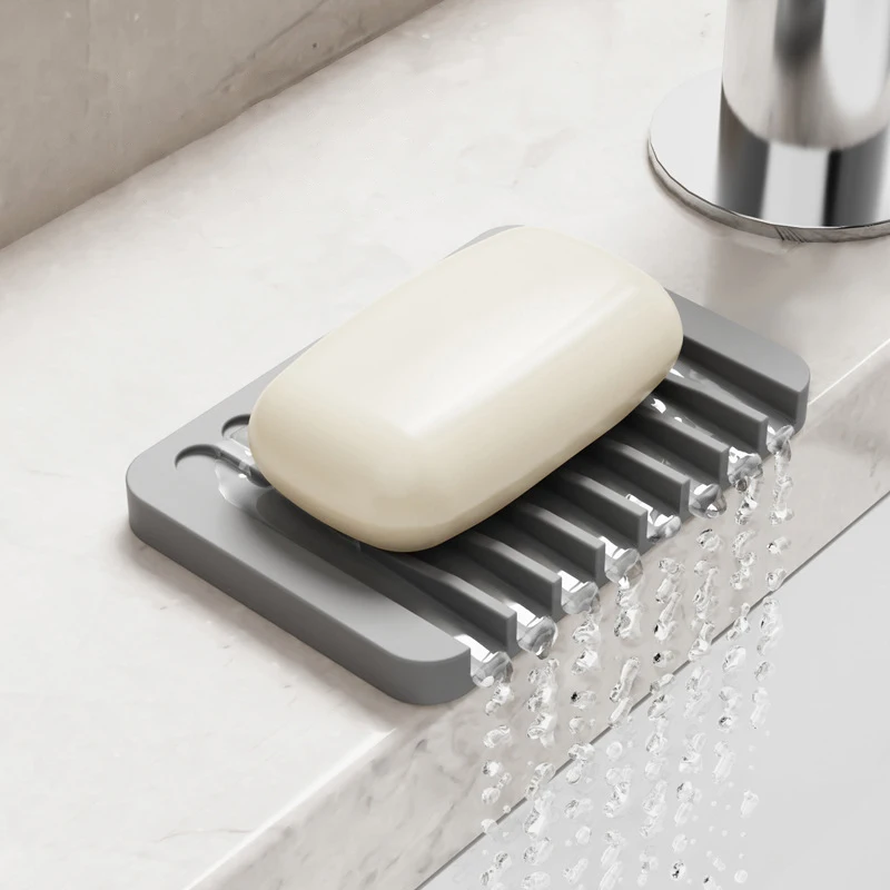 Bathroom Silicone Draining Soap Dish Drain Bath Drain Soap Rack Kitchen Countertop Sponge Rack Non-slip Drying Tray