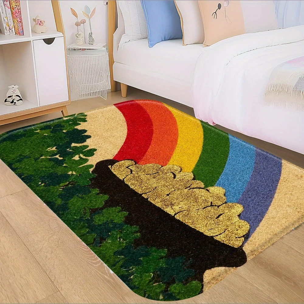 

1PC Rainbow Pattern Kitchen Rugs Non-Slip Home Door Mats Pop design Bathroom Rug Bath Mat Carpet for Home Sink Laundry Decor