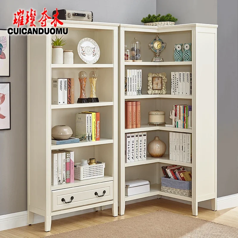 Qf Solid Wood Corner Bookcase Floor Right Angle Cabinet Combined Bookcase Living Room Corner Storage Cabinet